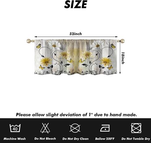 AAtter Teal Floral Kitchen Valance Curtain for Window Turquoise Aqua Flower Rustic Country White Daisy Butterfly Small Short Home Living Room Bedroom Bathroom Drape Fabric 1 Panel, 52" W x 18" L, Cute in Saudi Arabia