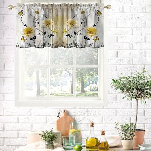 AAtter Teal Floral Kitchen Valance Curtain for Window Turquoise Aqua Flower Rustic Country White Daisy Butterfly Small Short Home Living Room Bedroom Bathroom Drape Fabric 1 Panel, 52" W x 18" L, Cute in Saudi Arabia