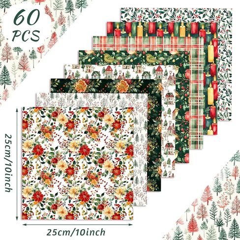 60 pcs 10 × 10 بوصة عتيقة عيد الميلاد النسيج خياطة اللحف الريفية الساحات الدهون المربعات المرقاء شرائح سابقة سانتا كلوز حزم النسيج الكاردينال الأحمر لصياغة خياطة اللحف بالخياطة DIY in Kuwait