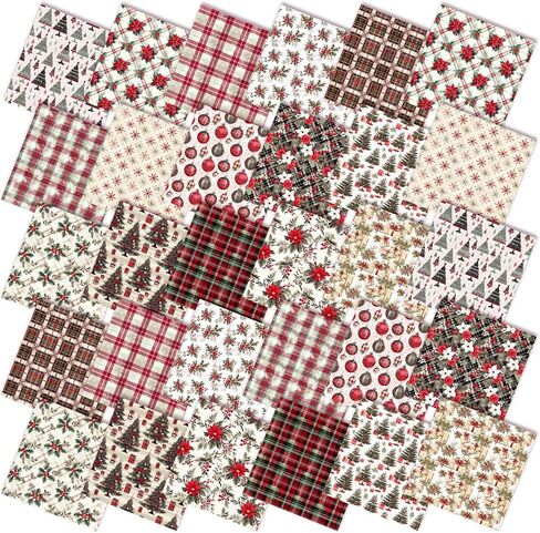 60 pcs 10 × 10 بوصة عتيقة عيد الميلاد النسيج خياطة اللحف الريفية الساحات الدهون المربعات المرقاء شرائح سابقة سانتا كلوز حزم النسيج الكاردينال الأحمر لصياغة خياطة اللحف بالخياطة DIY in Kuwait
