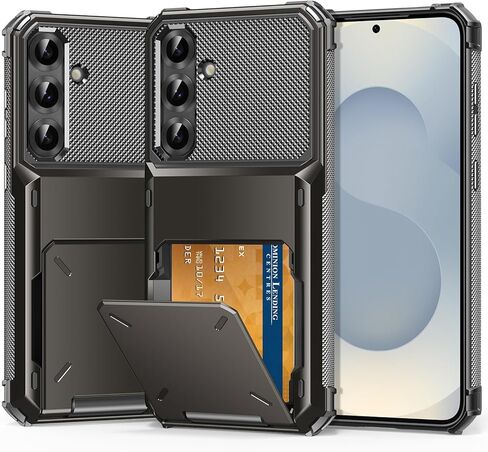 for Samsung S25 Ultra Wallet Case Galaxy S25 Ultra Wallet Case Card Holder 1 to 5 Credit Card ID Slot Flip Cover Secure Back Pocket Dual Layer Anti-Scratch Protective Shell Hard Bumper Gunmetal in Kuwait