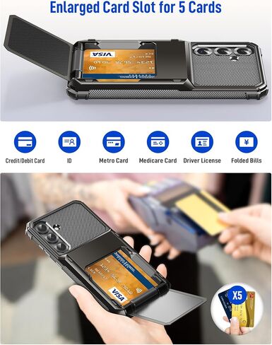 for Samsung S25 Ultra Wallet Case Galaxy S25 Ultra Wallet Case Card Holder 1 to 5 Credit Card ID Slot Flip Cover Secure Back Pocket Dual Layer Anti-Scratch Protective Shell Hard Bumper Gunmetal in Kuwait