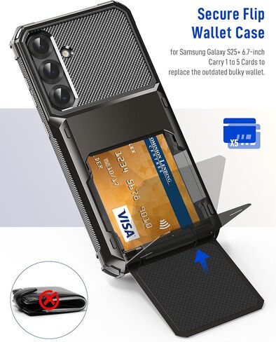 for Samsung S25 Ultra Wallet Case Galaxy S25 Ultra Wallet Case Card Holder 1 to 5 Credit Card ID Slot Flip Cover Secure Back Pocket Dual Layer Anti-Scratch Protective Shell Hard Bumper Gunmetal in Kuwait