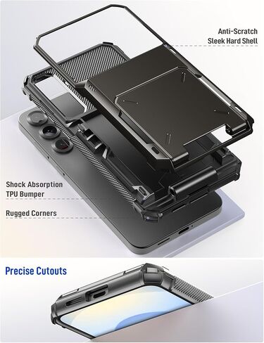 for Samsung S25 Ultra Wallet Case Galaxy S25 Ultra Wallet Case Card Holder 1 to 5 Credit Card ID Slot Flip Cover Secure Back Pocket Dual Layer Anti-Scratch Protective Shell Hard Bumper Gunmetal in Kuwait
