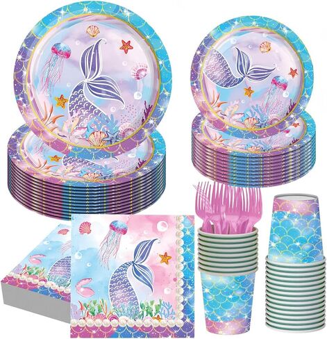 Rainbow Birthday Plates Napkins Sets Pink Birthday Party Supplies Glitter Diamond Plates,Rose Gold Disposable Birthdays Dinnerware Sets Unicorn Girls Party Plates with Tablecloth Cup Banner Serve 24 in Kuwait