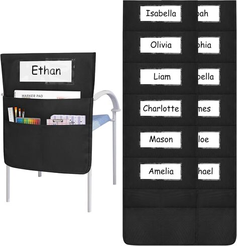 Chairback Pockets Chart, 6 Bright Color Seat Storage Organizer for Kids School Supplies with 2 Large Pockets Keeps Students Organized and Classrooms Neat, 19 x 16.8 Inch (12 Pieces) in Kuwait