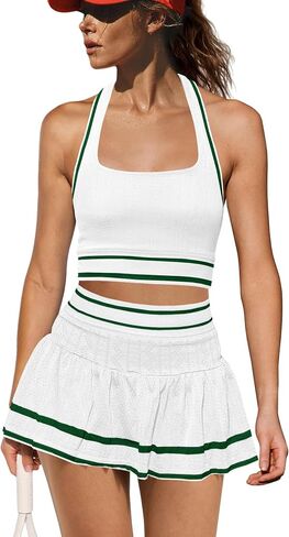 Yanekop Womens Tennis Skirt Set 2 Piece Workout Sets Golf Outfits Athletic Sets Cropped Tank Top and Skort with Shorts in Saudi Arabia