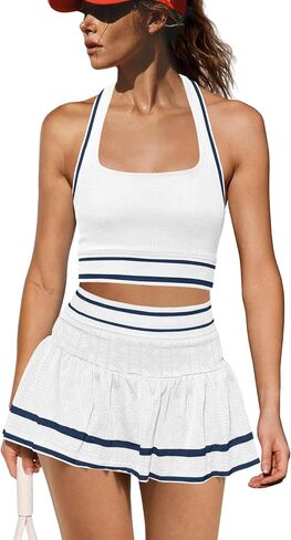 Yanekop Womens Tennis Skirt Set 2 Piece Workout Sets Golf Outfits Athletic Sets Cropped Tank Top and Skort with Shorts in Saudi Arabia