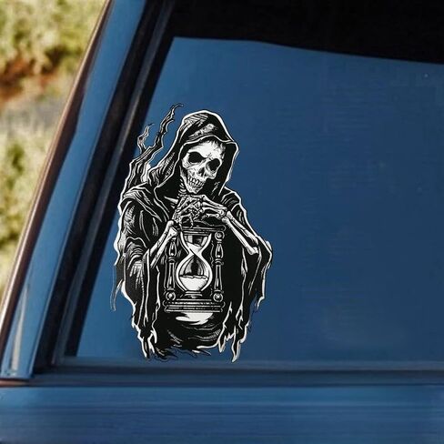 Grim Reaper Holding Hourglass Tattoo Vinyl Bumper Decal Sticker for Windows, Cars, SUVs, Bikes, Laptops, Notebooks etc Waterproof (8" Inch) in Saudi Arabia