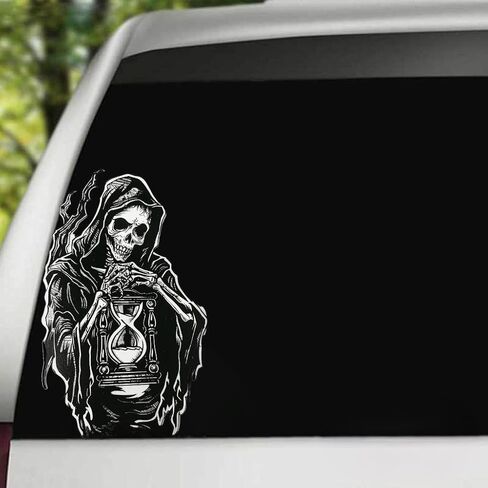 Grim Reaper Holding Hourglass Tattoo Vinyl Bumper Decal Sticker for Windows, Cars, SUVs, Bikes, Laptops, Notebooks etc Waterproof (8" Inch) in Saudi Arabia