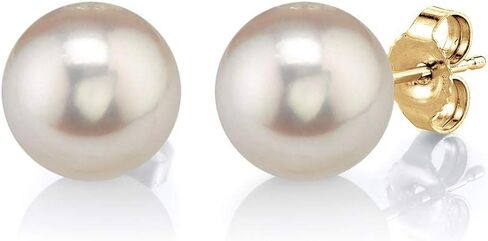 THE PEARL SOURCE أقراط من الذهب عيار 14 قيراط مقاس 8-9 مم مستديرة من لؤلؤ المياه العذبة الأبيض المستزرع للنساء in Saudi Arabia