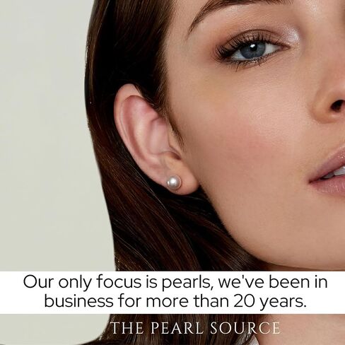 THE PEARL SOURCE أقراط من الذهب عيار 14 قيراط مقاس 8-9 مم مستديرة من لؤلؤ المياه العذبة الأبيض المستزرع للنساء in Saudi Arabia