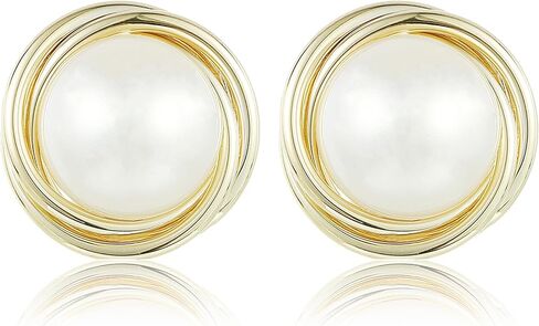 Pearl Stud Earrings, Big Pearl Earrings for Women, Cubic Zirconia/Rhinestone/Twisted Gold Stud Jewelry in Saudi Arabia
