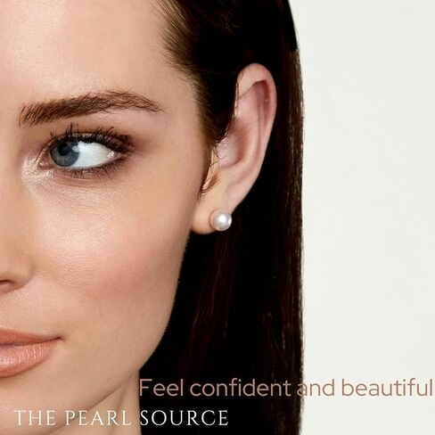 THE PEARL SOURCE أقراط من الذهب عيار 14 قيراط مقاس 8-9 مم مستديرة من لؤلؤ المياه العذبة الأبيض المستزرع للنساء in Saudi Arabia