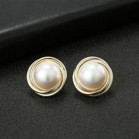 Pearl Stud Earrings, Big Pearl Earrings for Women, Cubic Zirconia/Rhinestone/Twisted Gold Stud Jewelry in Saudi Arabia