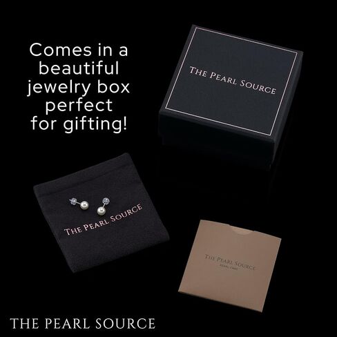 THE PEARL SOURCE أقراط من الذهب عيار 14 قيراط مقاس 8-9 مم مستديرة من لؤلؤ المياه العذبة الأبيض المستزرع للنساء in Saudi Arabia