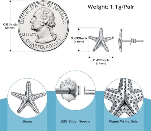 MUNDELL Plated 925 Sterling Silver Dainty Starfish Stud Earrings Plated 14K Gold Sea Turtle Hypoallergenic Earrings for Women Jewelry Gifts in Saudi Arabia