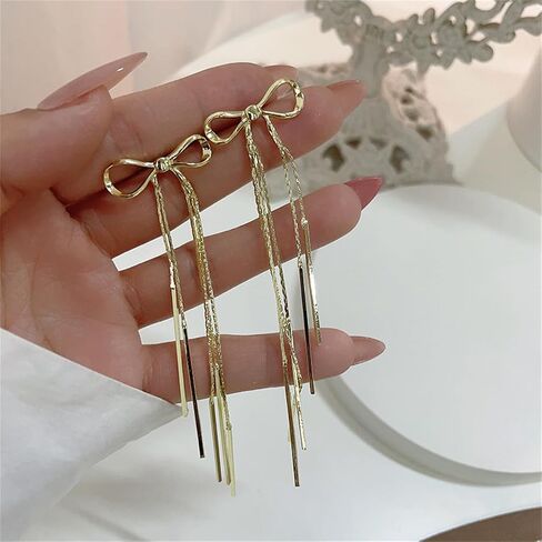 JOYAGIFT Gold Long Chain Bow Dangle Drop Tassel Earrings for Women Statement Ribbon Fringe Waterfall Dangling Wedding Prom Fashion Jewelry Gift in Saudi Arabia