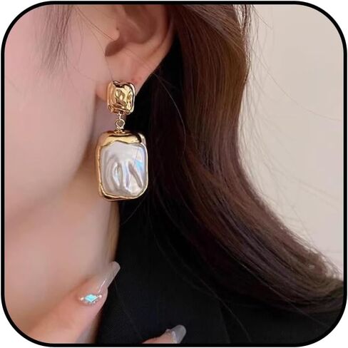 Brown Earrings Gold Vintage Boho Geometric Square Drop Earrings Brown and Gold Earring for women Bohemian Dangle Dainty Jewelry Gifts for Women Trendy in Saudi Arabia