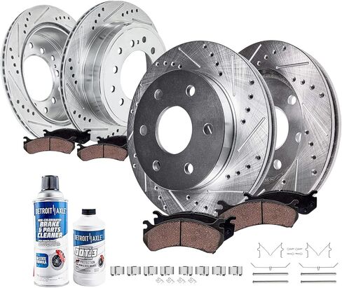 محور ديترويت - طقم فرامل لـ 01-07 Toyota Sequoia - 2001 2002 2003 2004 2005 2006 2007 فرامل محفورة ومشقوقة وسادات فرامل سيراميك دوارة بديلة أمامية وخلفية in Saudi Arabia