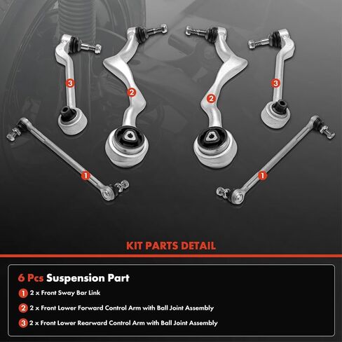 A-Premium Set of 6, Front Lower Control Arm, Sway Bar Link, Compatible with BMW 325i 2006, 328i 2007-2013, 330i 2006, 335d 2009-2011, 335i 2007-2013, 335is 2011-2013, X1 2013-2015, 128i/135i 2008-2013 in Saudi Arabia