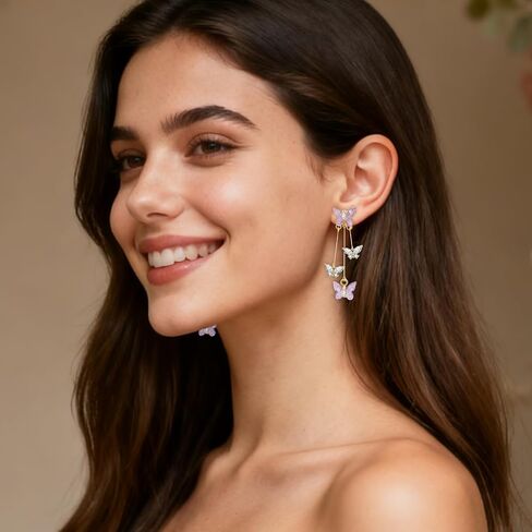 Artlunar Purple Butterfly Earrings for Women Butterfly Tassel Earrings Charm Outfits Jewelry Gift in Saudi Arabia