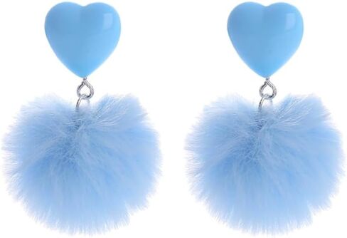 Heart Pom Pom Earrings Colorful Faux Fur Fluffy Pom Earrings Heart Pom Pom Ball Dangle Drop Earrings Love Heart Pom Pom Stud Earrings Valentine's Day Jewerly in Kuwait