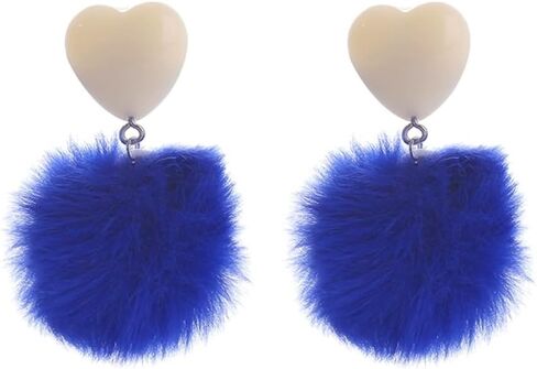 Heart Pom Pom Earrings Colorful Faux Fur Fluffy Pom Earrings Heart Pom Pom Ball Dangle Drop Earrings Love Heart Pom Pom Stud Earrings Valentine's Day Jewerly in Kuwait