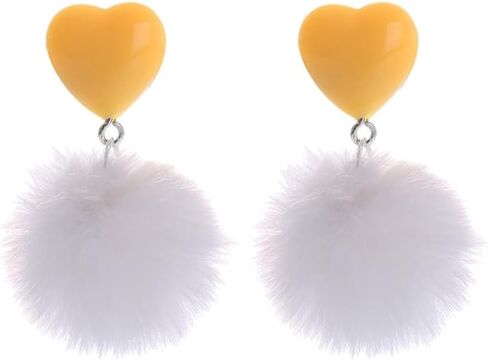 Heart Pom Pom Earrings Colorful Faux Fur Fluffy Pom Earrings Heart Pom Pom Ball Dangle Drop Earrings Love Heart Pom Pom Stud Earrings Valentine's Day Jewerly in Kuwait