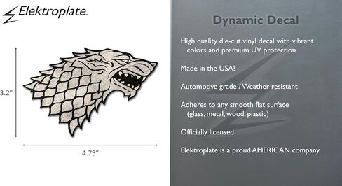 Elektroplate Officially Licensed Game of Thrones House Stark Dynamic Decal - 3.2" x 4.75" | Premium All Weather for Car, Water Bottle, Laptop, Tablet, Window, Cooler, Toolbox, Phone | Made in The USA in Saudi Arabia
