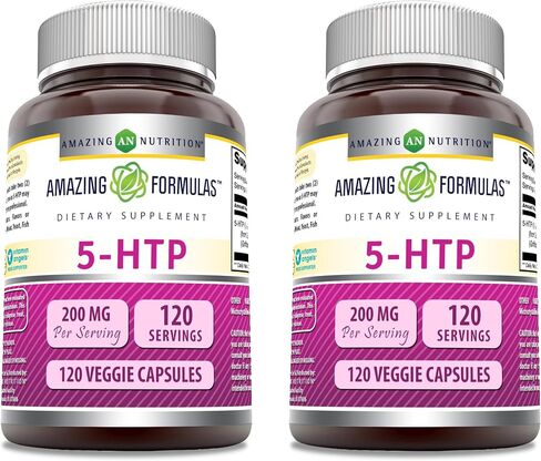 صيغ مذهلة 5 HTP (L-5-Hydroxytryptophan) ملحق | 200 ملجم لكل جرعة | 120 كبسولة نباتية | غير معدلة وراثيًا | خالي من الغلوتين | صنع في الولايات المتحدة الأمريكية in Kuwait