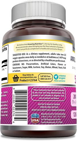 صيغ مذهلة 5 HTP (L-5-Hydroxytryptophan) ملحق | 200 ملجم لكل جرعة | 120 كبسولة نباتية | غير معدلة وراثيًا | خالي من الغلوتين | صنع في الولايات المتحدة الأمريكية in Kuwait