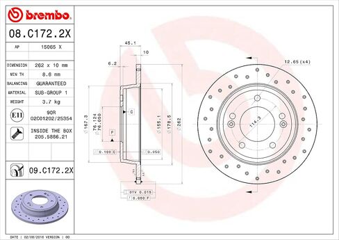 Brembo 08.C172.2X Xtra UV Coated solid drilled Rear Brake Rotor HYUNDAI/HYUNDAI (BEIJING)/INOKOM/KIA/KIA (DYK)/NAZA OE# 58411A6300 in Saudi Arabia