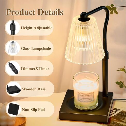 Shevvi Dimmable Candle Warmer Lamp with Timer, Height Adjustable Flower Wax Melt Warmer for Jar Candles, Gifts for Women Mom, House Warming, Bedroom Home Decor, Walnut Wood in Saudi Arabia