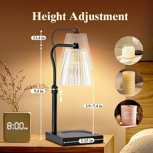 Shevvi Dimmable Candle Warmer Lamp with Timer, Height Adjustable Flower Wax Melt Warmer for Jar Candles, Gifts for Women Mom, House Warming, Bedroom Home Decor, Walnut Wood in Saudi Arabia