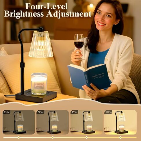 Shevvi Dimmable Candle Warmer Lamp with Timer, Height Adjustable Flower Wax Melt Warmer for Jar Candles, Gifts for Women Mom, House Warming, Bedroom Home Decor, Walnut Wood in Saudi Arabia