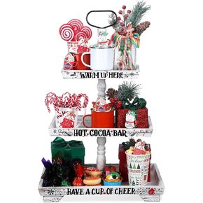 Christmas Hot Chocolate Bar Wood Cocoa Station Hot Cocoa Decorative Storage Box 3 Tier Chocolate Station Chocolate Bar Farmhouse Christmas Decorations for Home Office Kitchen Winter Gift in Kuwait