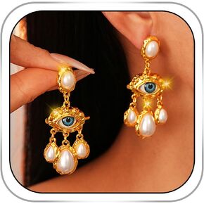 Gold Evil Eye Earrings Halloween Drop Dangle Earrings Pearl Stud Earrings Jewelry Accessory for Women in Saudi Arabia