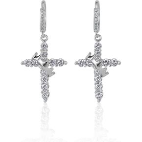 هيرسين تاج الصليب الأقراط للنساء 18K الذهب مطلي الماس قطرة تتدلى الصليب هوب الأقراط الصغيرة تشيكوسلوفاكيا Huggie الأطواق الإيمان الصليب مجوهرات هدايا للنساء الرجال in Kuwait