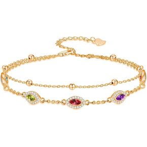 Evil Eye Birthstone Charm Link Bracelet 925 Sterling Silver Evil Eye Bracelet with 12 Months Birthstone Birthday Jewelry Gifts for Women Mom Her,Chain Length 7"+2" Extend in Kuwait