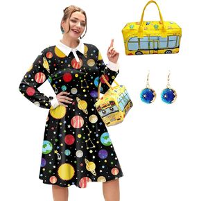 Maisolly Women's Halloween Costume Sets 3 Pcs Plus Size Cute Long Sleeve Dress with Handbag Earrings XL - 4XL in Saudi Arabia