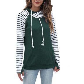 Womens Long Sleeve Tops Pullover Fashion Sweatshirts Double Hooded Block Casual Comfort With Kangaroo Pockets in Saudi Arabia
