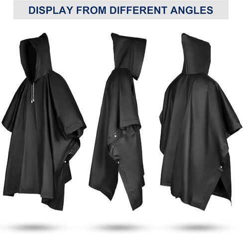 Zhehao 10 Pcs 10 Pcs Rain Ponchos for Adults with Drawstring Hood Reusable Raincoats Waterproof Thickened Rain Jacket for Men Women (Black) in Saudi Arabia