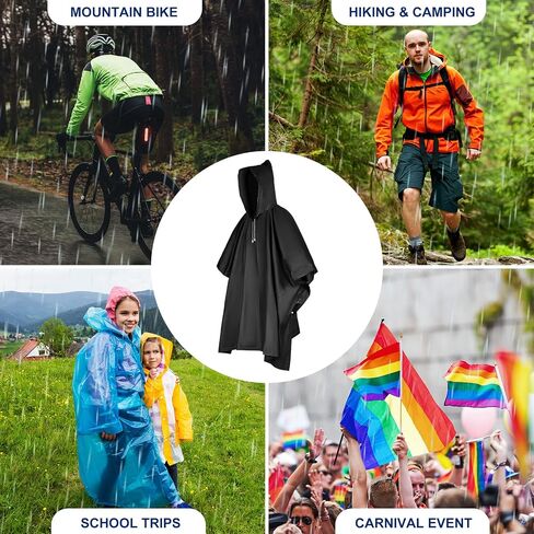 Zhehao 10 Pcs 10 Pcs Rain Ponchos for Adults with Drawstring Hood Reusable Raincoats Waterproof Thickened Rain Jacket for Men Women (Black) in Saudi Arabia