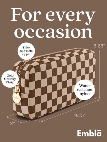 Makeup Bag Travel Cosmetics Pouch and Toiletry Bag, Nylon Zipper Pouch Purse, Cute Make Up Organizer Storage Tote for Women Girls, Travel Skincare Case, Small Makeup Case, Chocolate Sand Checkered in Saudi Arabia