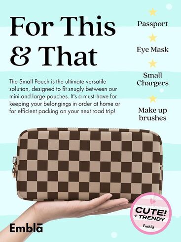 Makeup Bag Travel Cosmetics Pouch and Toiletry Bag, Nylon Zipper Pouch Purse, Cute Make Up Organizer Storage Tote for Women Girls, Travel Skincare Case, Small Makeup Case, Chocolate Sand Checkered in Saudi Arabia