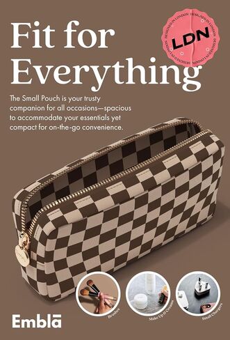 Makeup Bag Travel Cosmetics Pouch and Toiletry Bag, Nylon Zipper Pouch Purse, Cute Make Up Organizer Storage Tote for Women Girls, Travel Skincare Case, Small Makeup Case, Chocolate Sand Checkered in Saudi Arabia