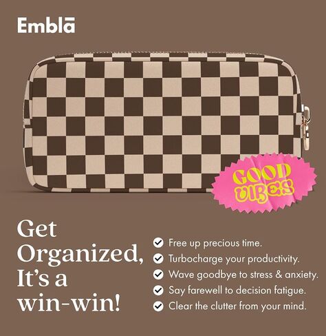 Makeup Bag Travel Cosmetics Pouch and Toiletry Bag, Nylon Zipper Pouch Purse, Cute Make Up Organizer Storage Tote for Women Girls, Travel Skincare Case, Small Makeup Case, Chocolate Sand Checkered in Saudi Arabia