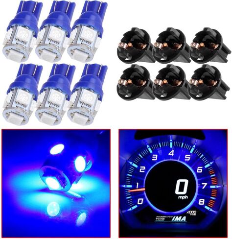 cciyu 6Pack T10 5-5050-SMD PC194 168 Blue LED Bulb Instrument Panel Cluster Dash Light W/Twist Lock Socket in Saudi Arabia