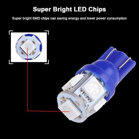 cciyu 6Pack T10 5-5050-SMD PC194 168 Blue LED Bulb Instrument Panel Cluster Dash Light W/Twist Lock Socket in Saudi Arabia